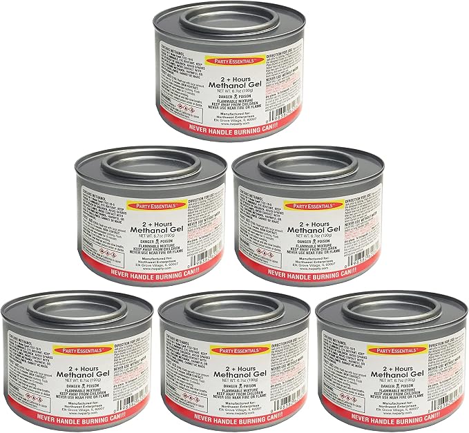 Party Essentials Chafing Dish Jelled Methanol Warming Fuel, 6-Pack, Silver