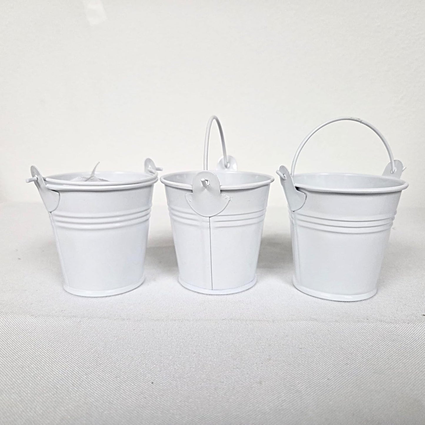 Party Favors Plus Light Gray Mini Metal Tin Pails with Handles 2 Inch 9 Piece