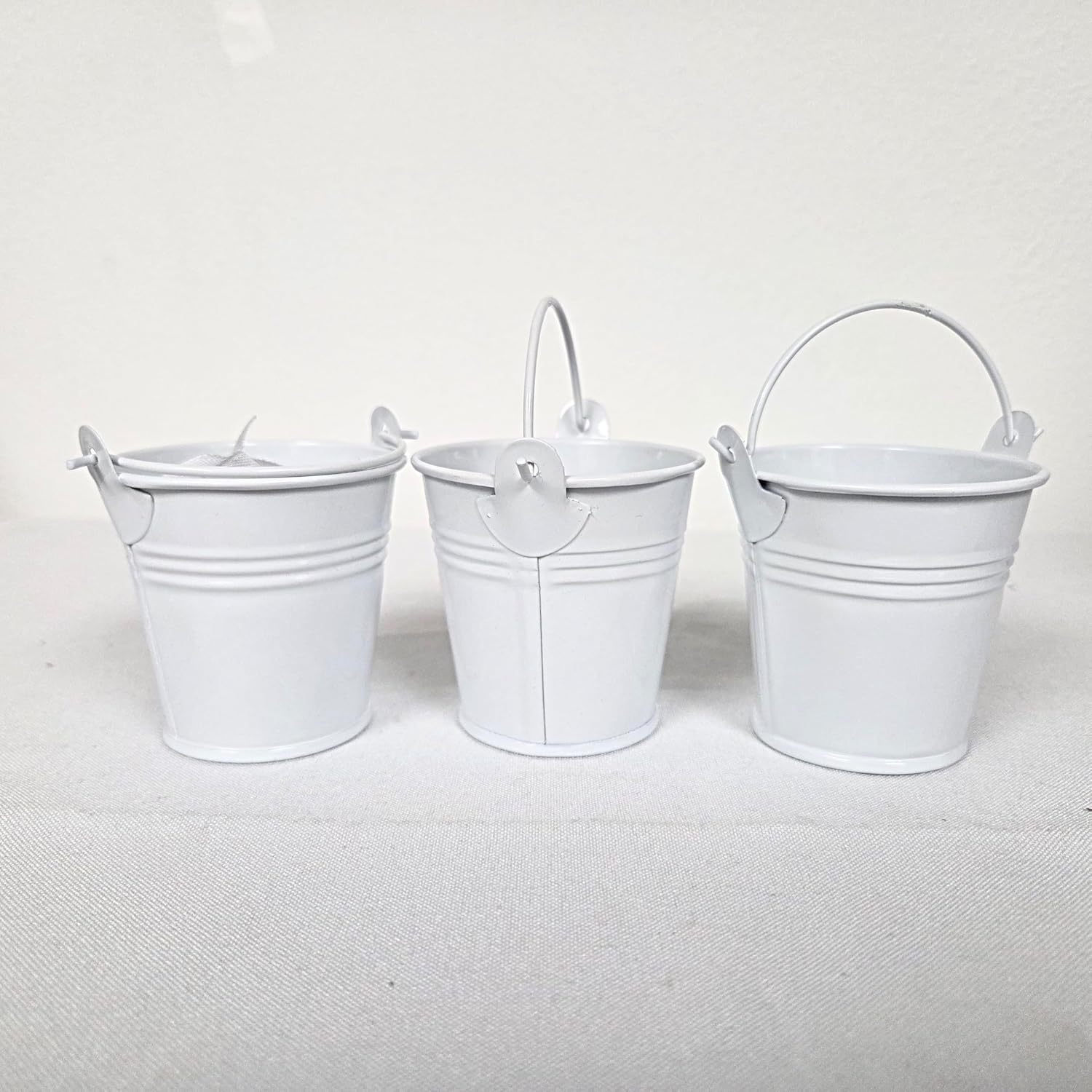 Party Favors Plus Light Gray Mini Metal Tin Pails with Handles 2 Inch 9 Piece