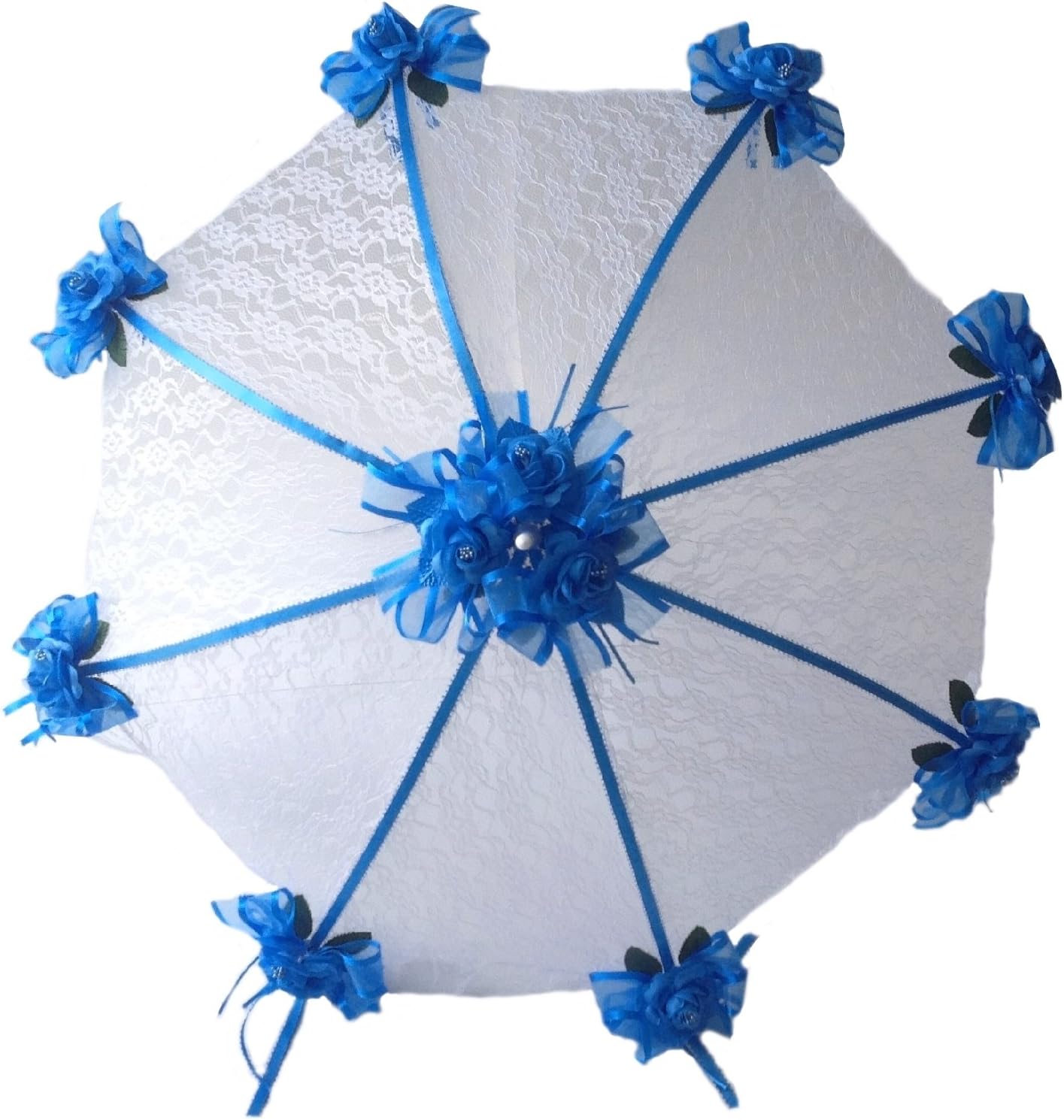 Party Favors Plus Decorated Bridal Shower White Lace Umbrella Parasol 36" Royal Blue Roses