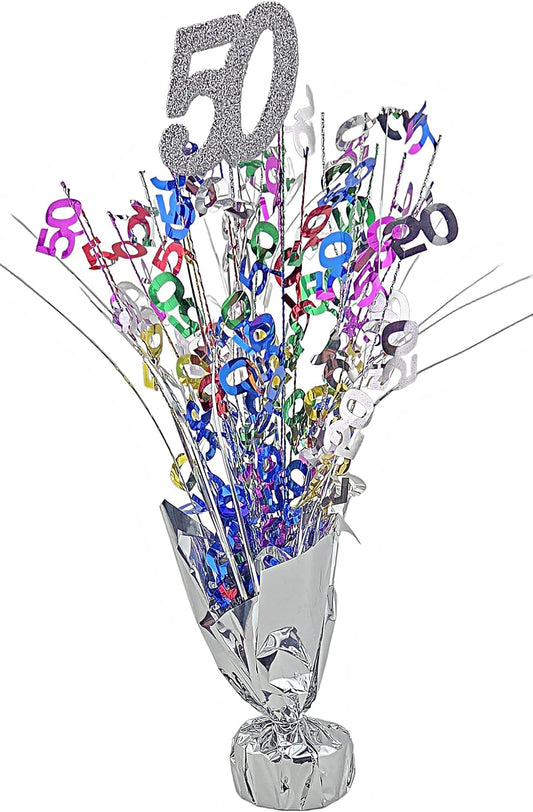 Silver Glitter 50th Birthday Balloon Weight Centerpieces, 2 Pieces