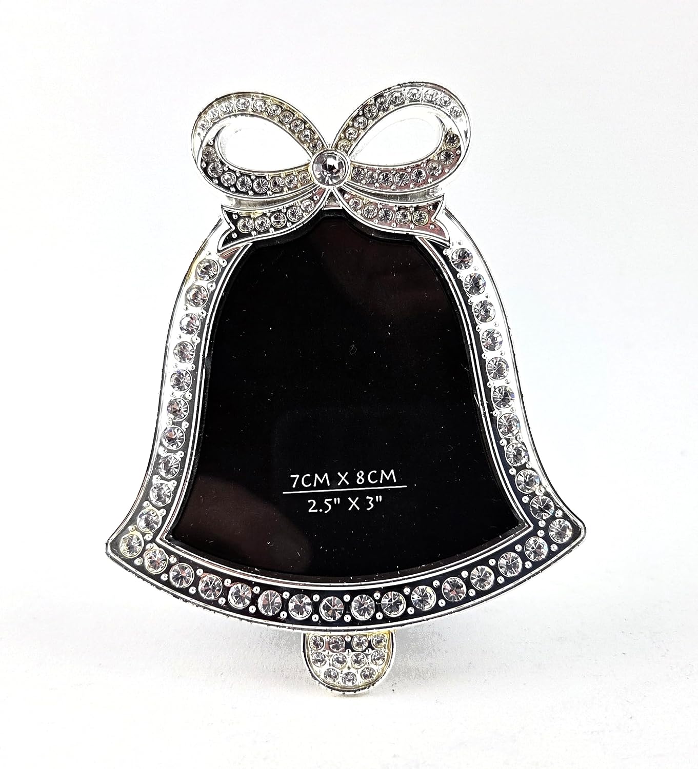 Party Favors Plus Bell Shaped Photo Frame Silver Metal Rhinestone Bow 4.5 Inch