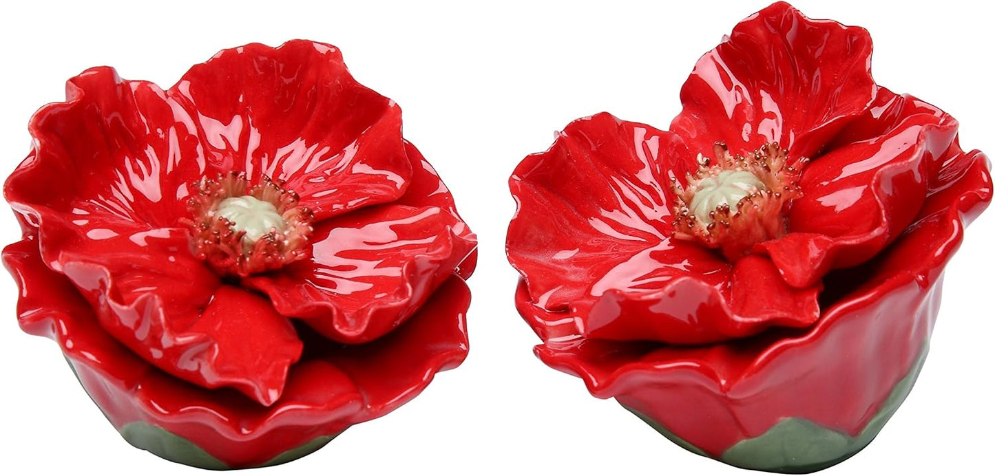 StealStreet Fine Porcelain Red Poppy Petal Flowers Salt and Pepper Shaker Set 2.5" H SS-CG-20732