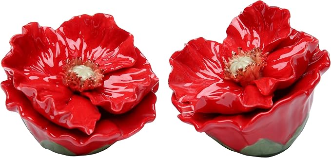 StealStreet Fine Porcelain Red Poppy Petal Flowers Salt and Pepper Shaker Set 2.5" H SS-CG-20732