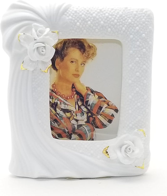 Party Favors Plus White Ceramic Picture Frame Gold Edge Roses 12 Count