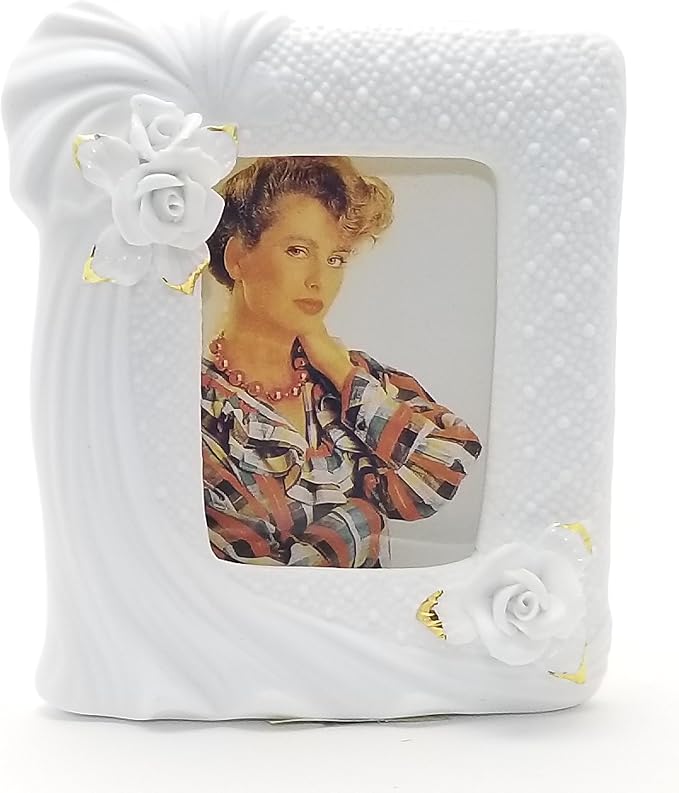 Party Favors Plus White Ceramic Picture Frame Gold Edge Roses 12 Count