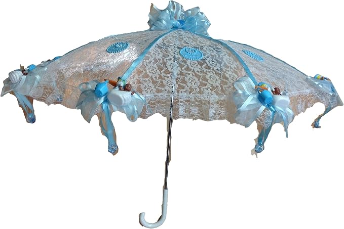 Party Favors Plus Decorated Baby Shower White Lace Umbrella 36" Blue Storks & Pacifiers