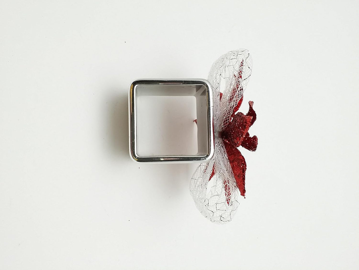 Party Favors Plus Silver Red Poinsettia Plastic Napkin Rings 4 Count