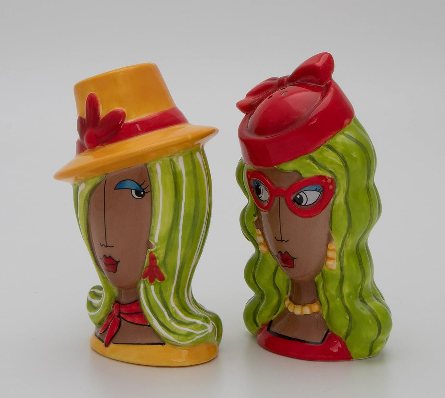 Cosmos Gifts Fine Ceramic Dollymamas African American Fashion Lady with Hats Salt & Pepper Shakers Set 4-1/2" H 62622
