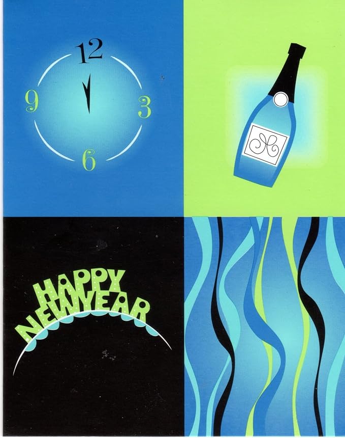 Creative Converting Happy New Year Clock Champagne Invitations 8 Count 5 x 4 Folded Multi-colored