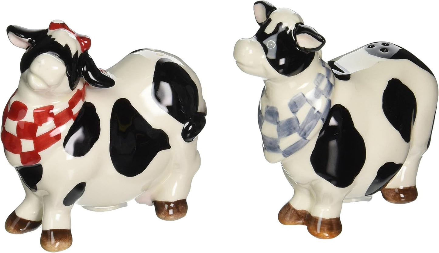 Appletree Design Barn Yard Cow Ceramic Salt and Pepper Shaker Set 1.5" H Multicolor