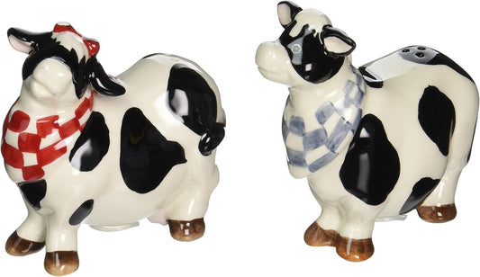 Appletree Design Barn Yard Cow Ceramic Salt and Pepper Shaker Set 1.5" H Multicolor