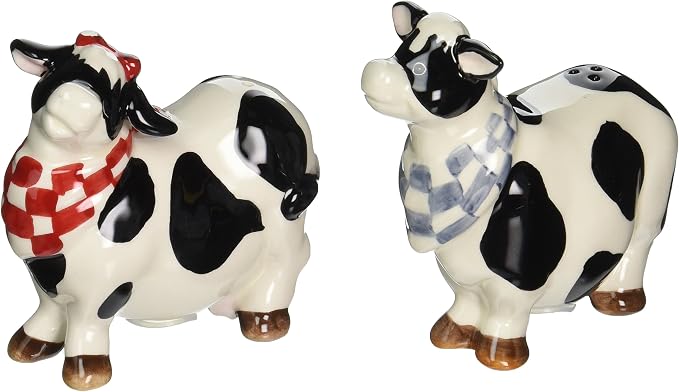 Appletree Design Barn Yard Cow Ceramic Salt and Pepper Shaker Set 1.5" H Multicolor