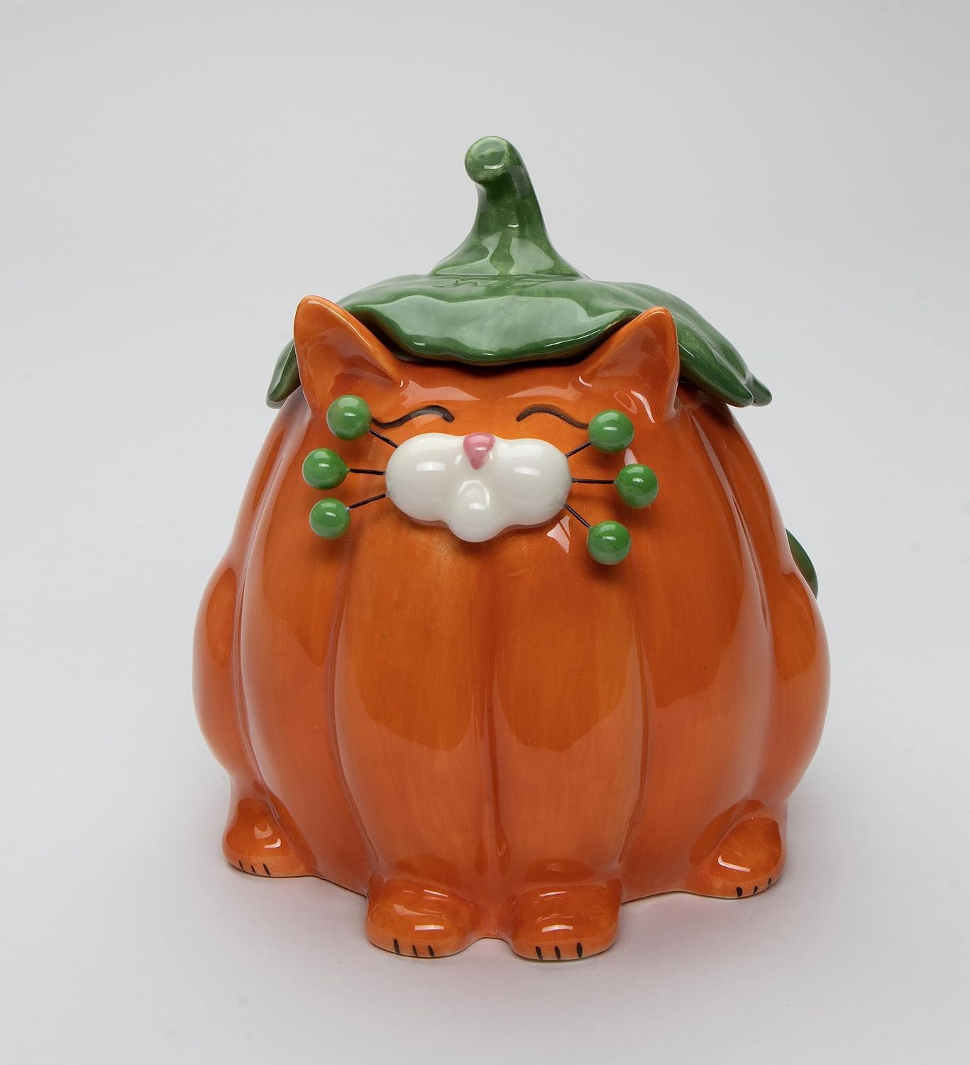 Cosmos Gifts Fine Ceramic Whisker Cat Pumpkin Design Candy Box 5-7/8" H