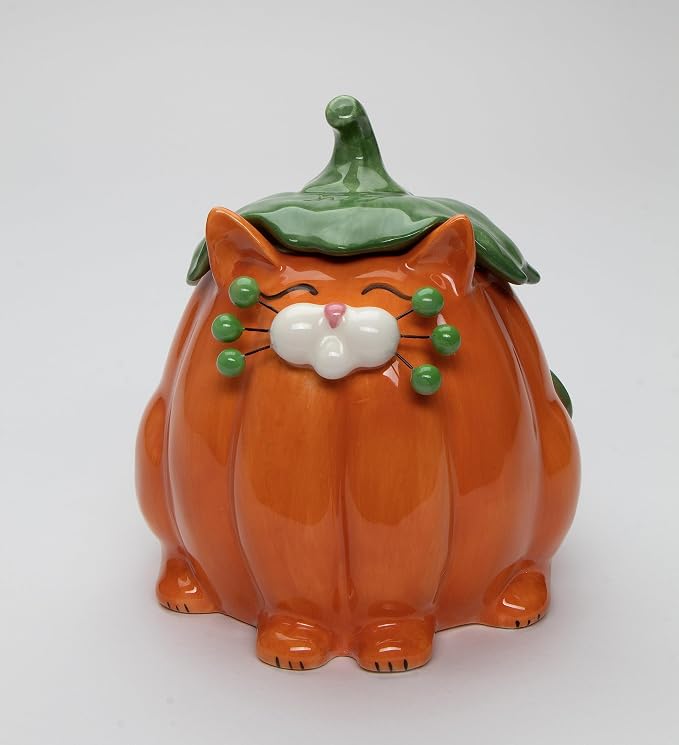 Cosmos Gifts Fine Ceramic Whisker Cat Pumpkin Design Candy Box 5-7/8" H