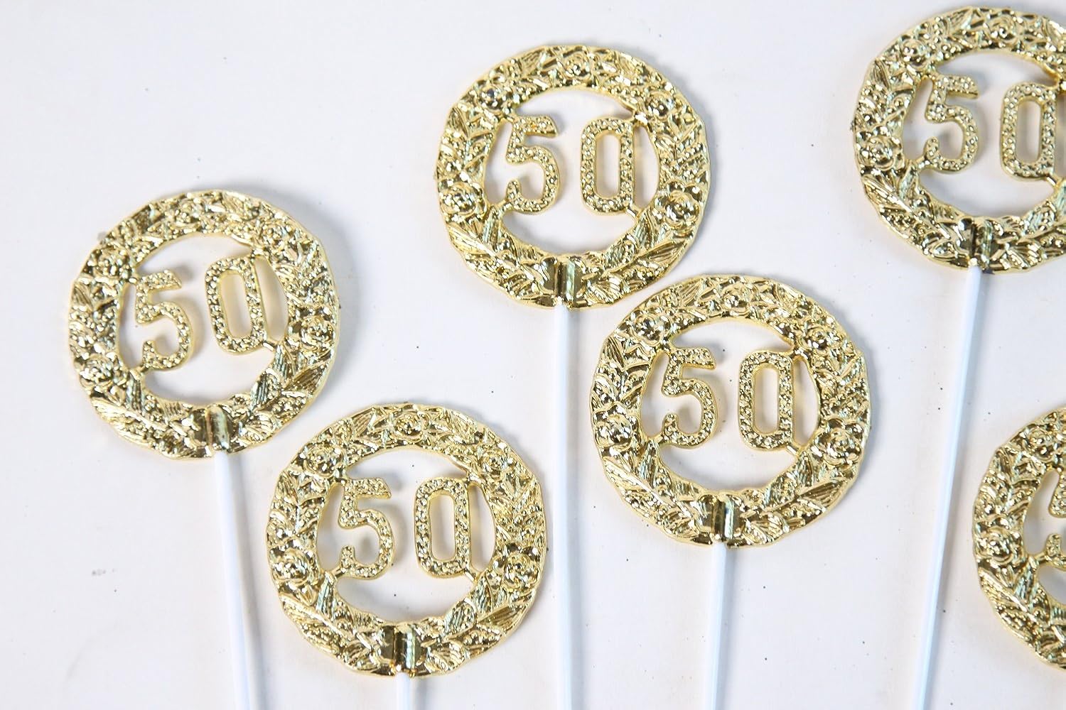 Party Favors Plus Gold 50th Anniversary Plastic Round Picks 3 Inch 12 Count