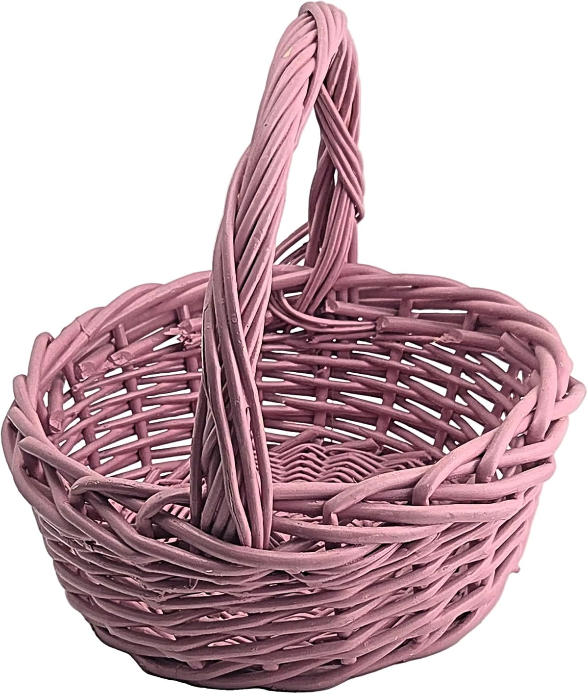 Pink Woven Wicker Basket with Arched Handle, 1 Piece