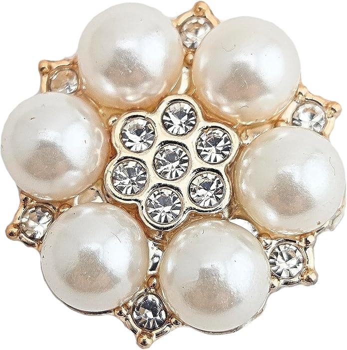 Party Favors Plus Gold Tone Flower Brooch Pin with Faux Pearls and Rhinestones 1 In 25 Pack