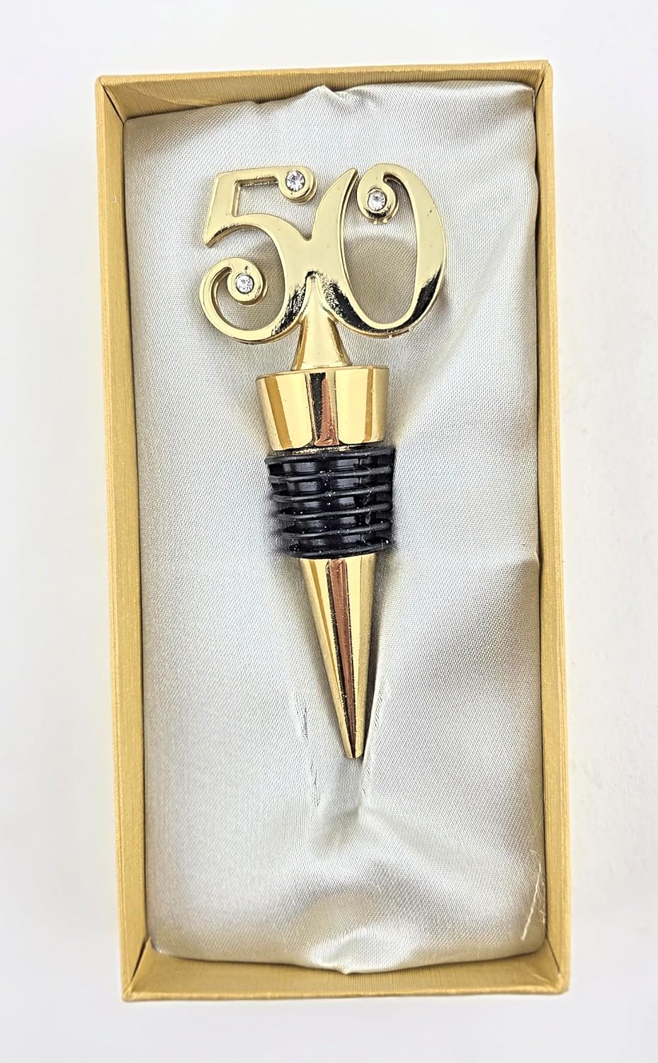 Party Favors Plus 50th Anniversary Wine Bottle Stopper Gold Rhinestone 3.62 Inch