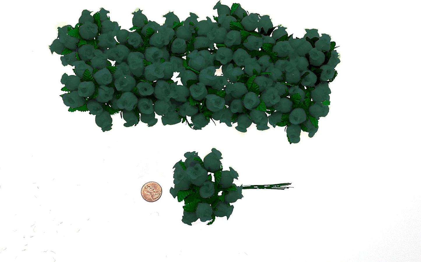 144 Miniature Poly Rose Silk Favor Flower Pick Wedding Shower - Hunter Green