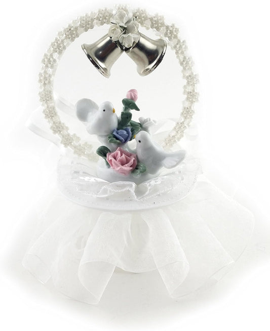 Party Favors Plus White Ceramic Love Doves and Roses Cake Topper 7 Inches