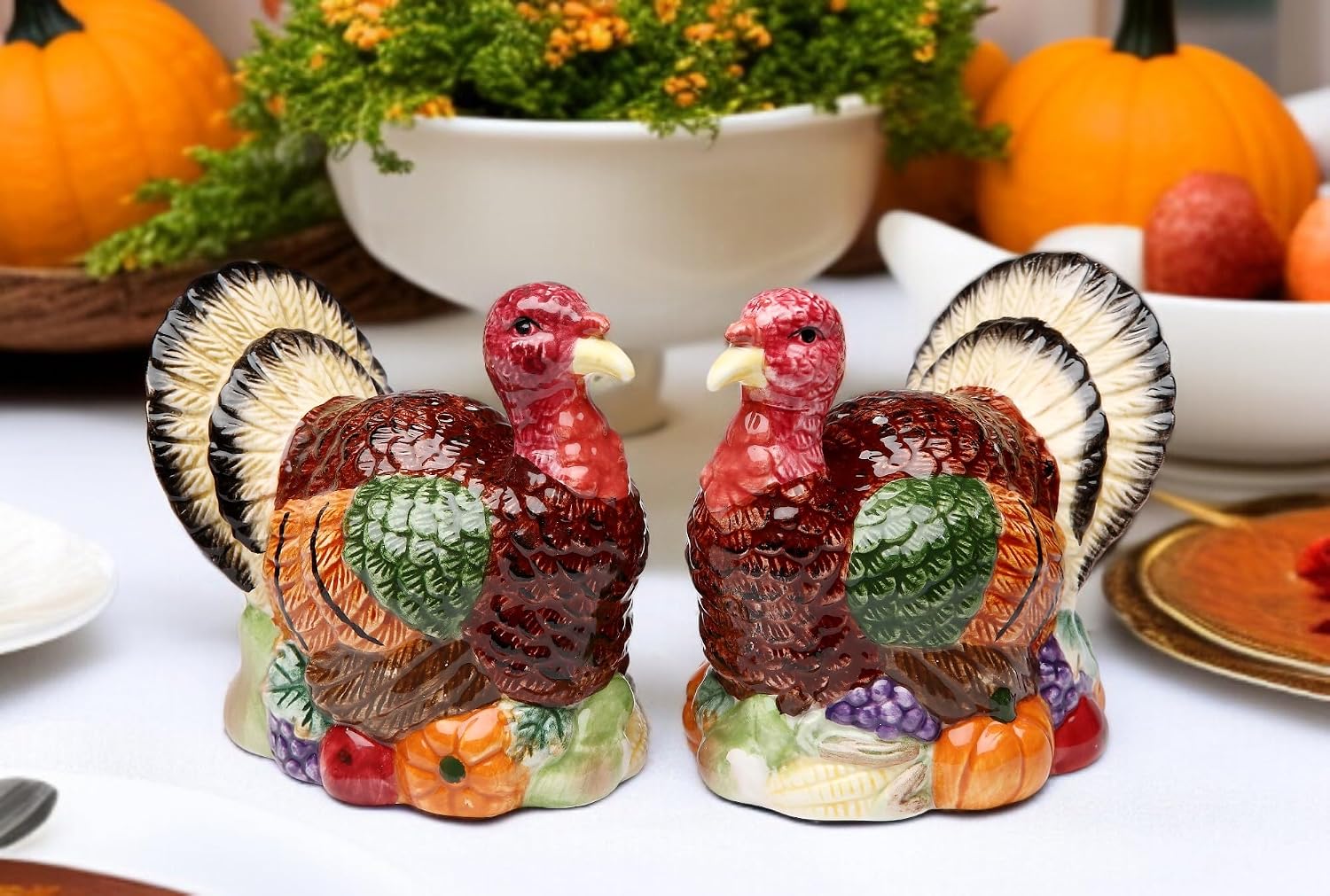 Cosmos Gifts Fine Ceramic Turkeys Salt and Pepper Shakers Set 3-3/4" H