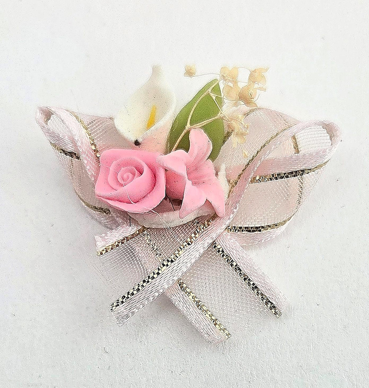 Pink Rose White Calla Lily Mini Bow Embellishments, 36 Pieces