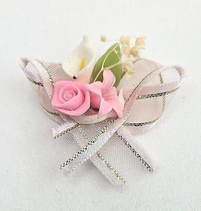 Pink Rose White Calla Lily Mini Bow Embellishments, 36 Pieces