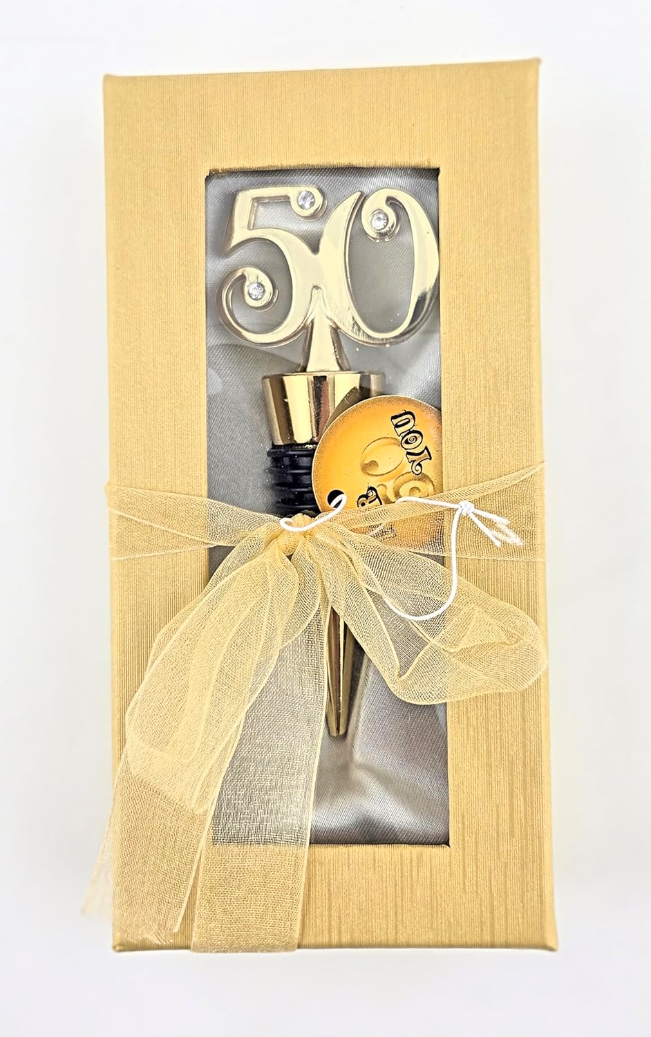 Party Favors Plus 50th Anniversary Wine Bottle Stopper Gold Rhinestone 3.62 Inch