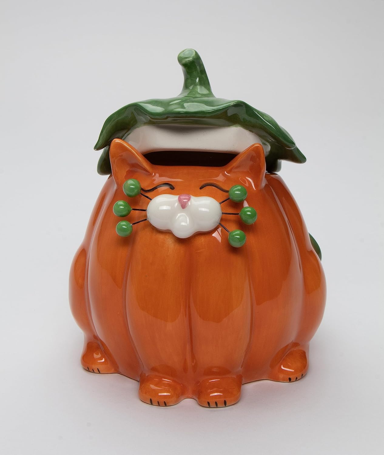 Cosmos Gifts Fine Ceramic Whisker Cat Pumpkin Design Candy Box 5-7/8" H
