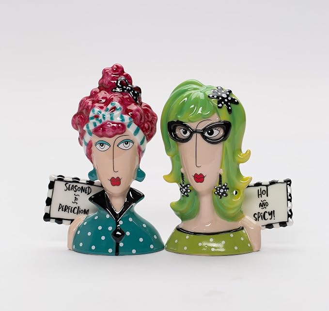Cosmos Gifts Fine Porcelain Dollymama's Lady Perfection-Spicy Salt & Pepper Shaker Set 4-7/8" H