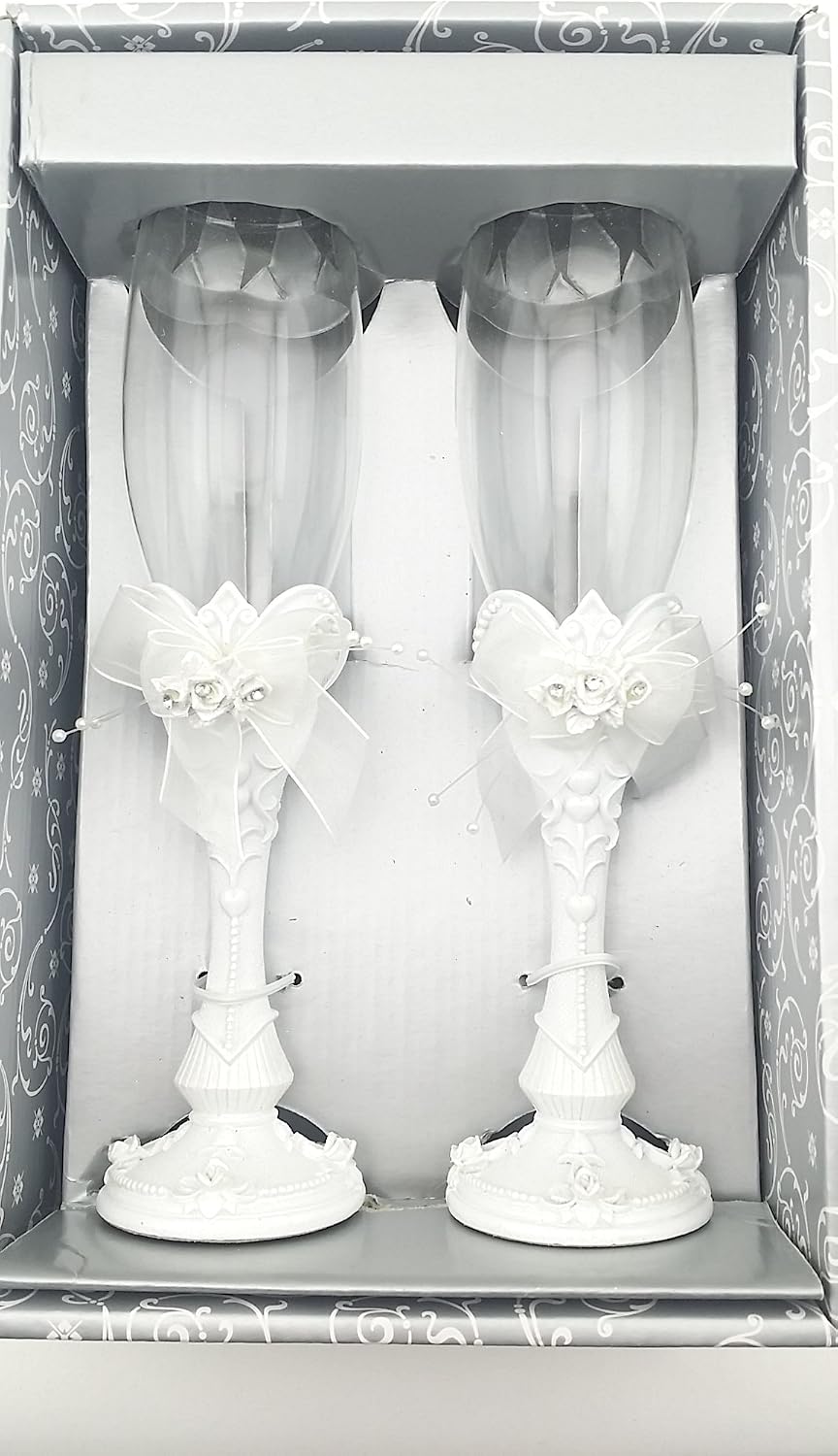Party Favors Plus White Resin Rose Toasting Glasses 2 Count