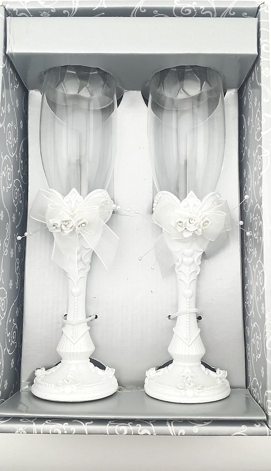 Party Favors Plus White Resin Rose Toasting Glasses 2 Count