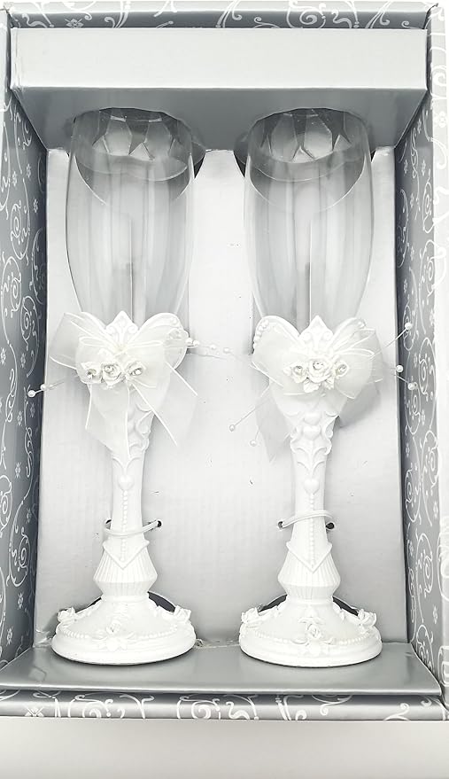 Party Favors Plus White Resin Rose Toasting Glasses 2 Count