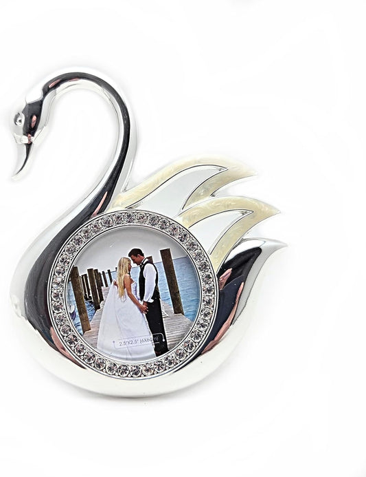 Party Favors Plus Swan Photo Frame Silver White 2.5x2.5 Inch