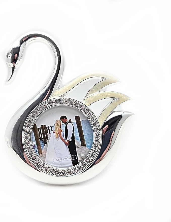 Party Favors Plus Swan Photo Frame Silver White 2.5x2.5 Inch