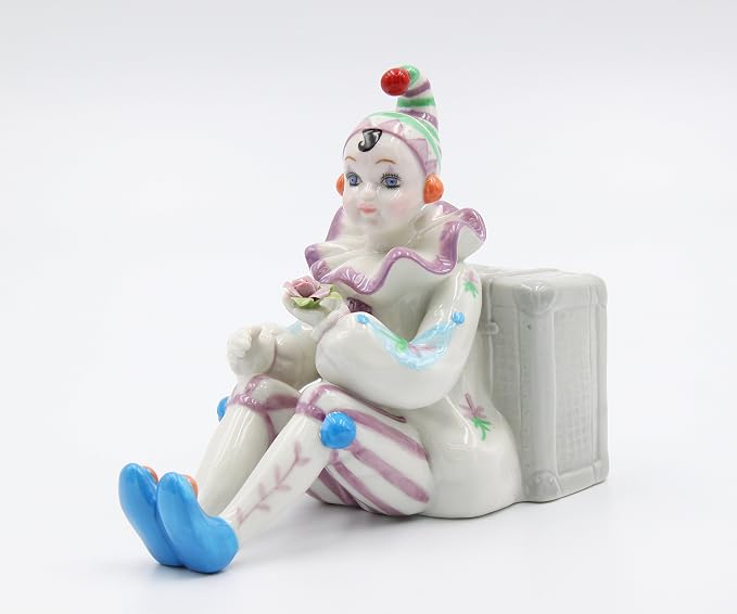 Cosmos Gifts Fine Porcelain Clown Sitting by Luggage Musical Figurine 5-5/8" H