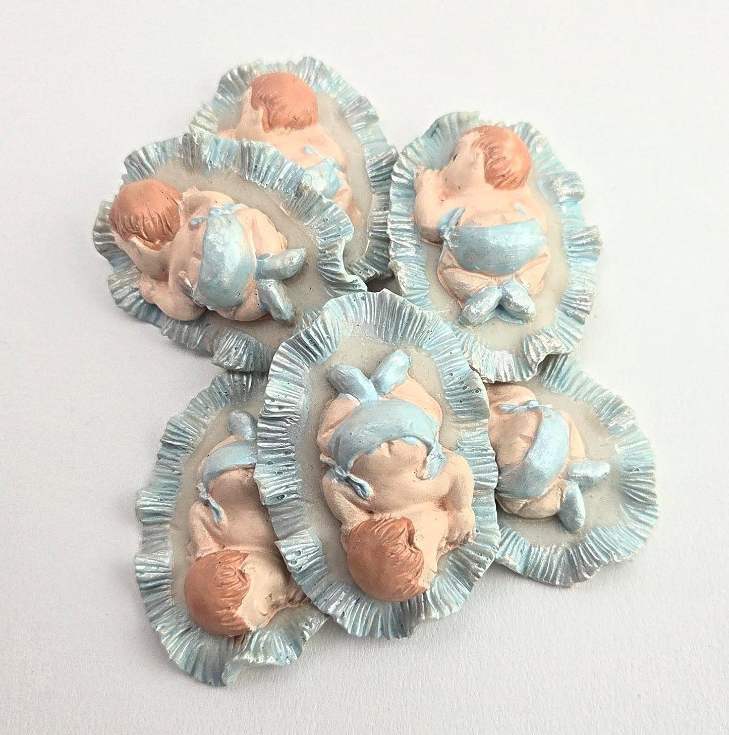 Party Favors Plus Cold Porcelain Sleeping Baby Capia Figurines Blue 2.25 Inch 6 Count