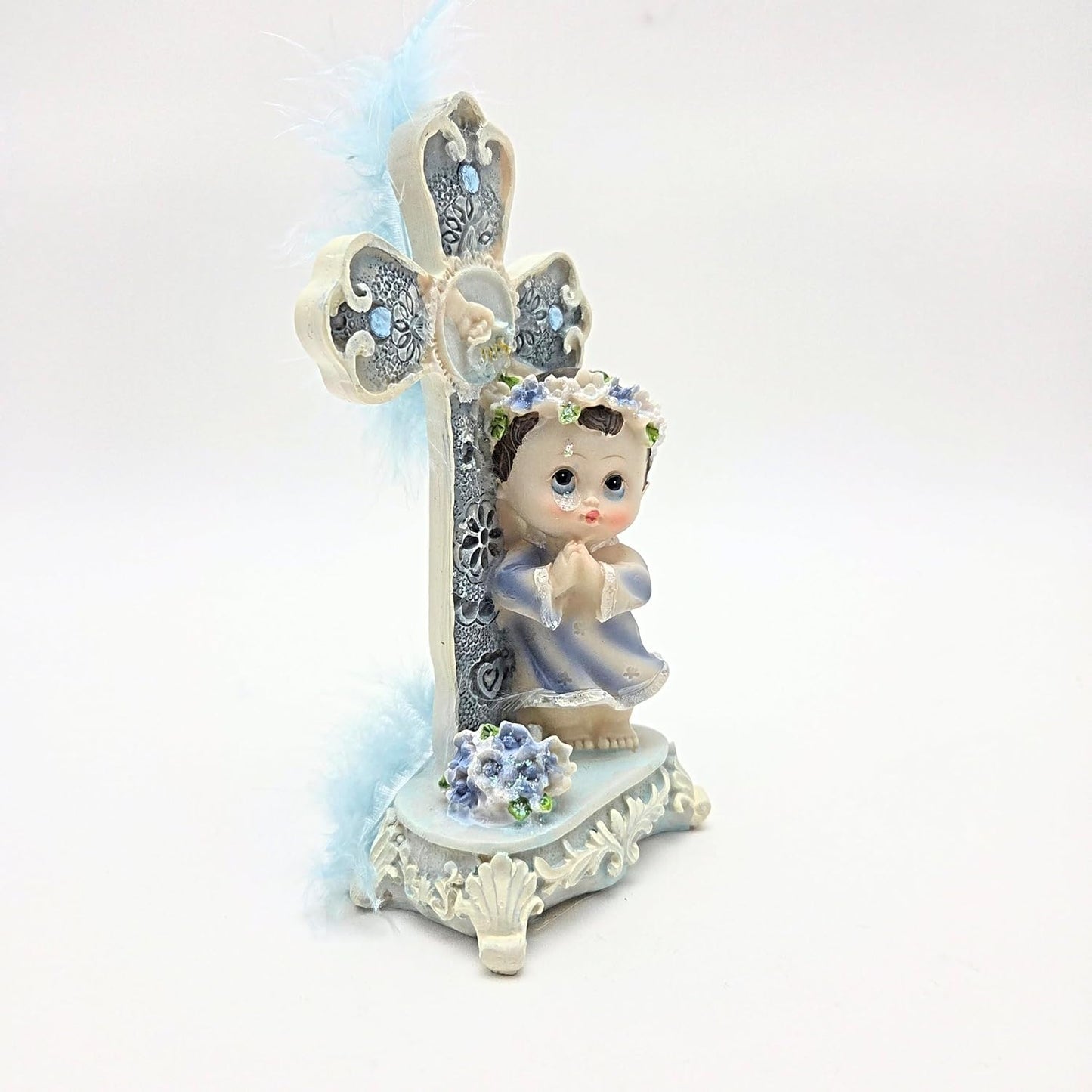 Party Favors Plus Multicolor Polyresin Angel Praying at Cross Figurine 6.5 Inch
