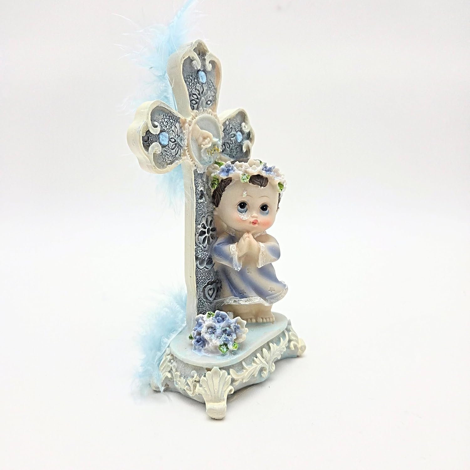 Party Favors Plus Multicolor Polyresin Angel Praying at Cross Figurine 6.5 Inch