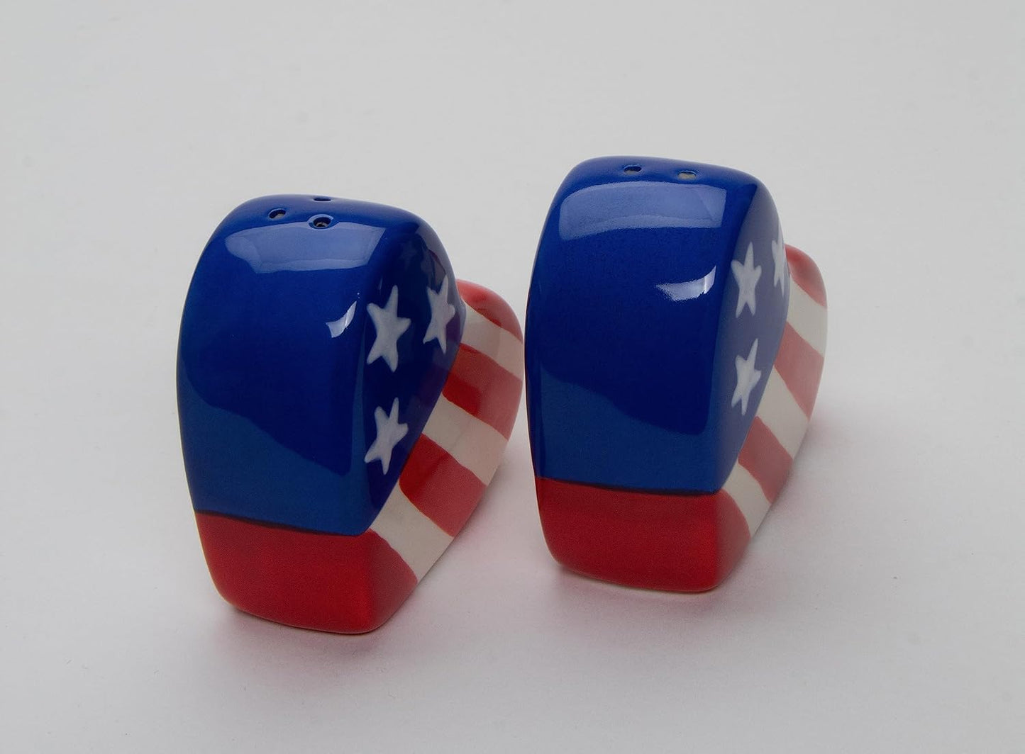 Cosmos Gifts Fine Ceramic Patriotic Heart Shape American Flag Salt and Pepper Shakers 2-1/2" H