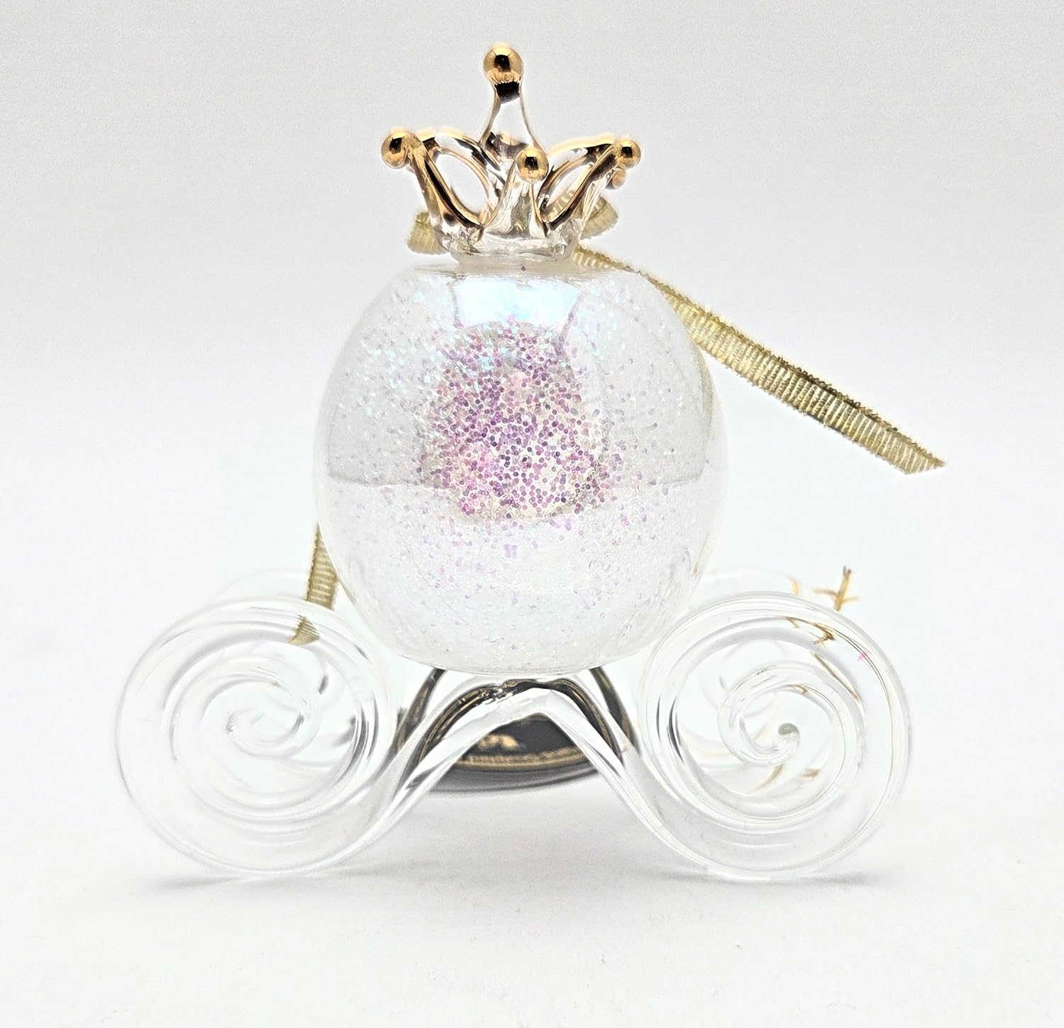 Party Favors Plus Glass Carriage Figurine White Green Glitter Clear Wheels 3.75 Inch