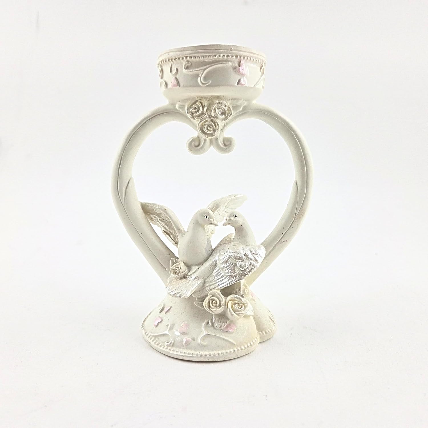 Party Favors Plus White Polyresin Love Doves Heart Candle Holder 5 Inch