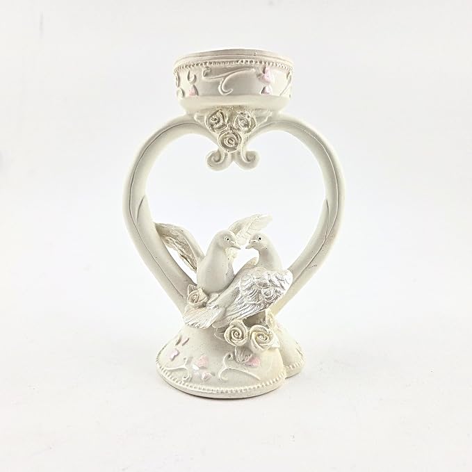 Party Favors Plus White Polyresin Love Doves Heart Candle Holder 5 Inch