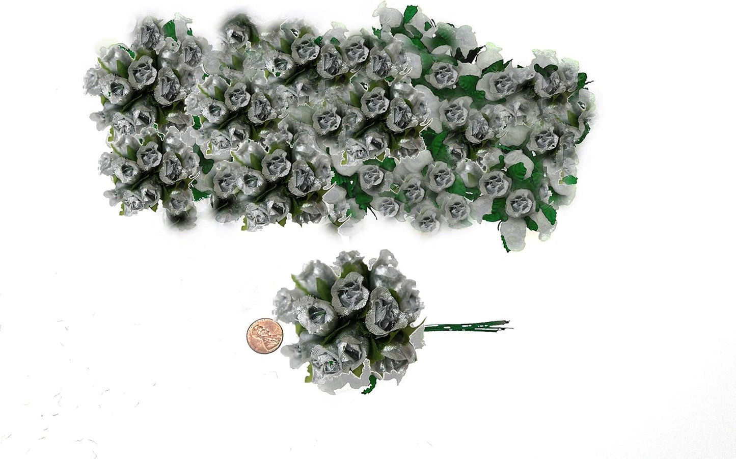 144 Miniature Poly Rose Silk Favor Flower Pick Wedding Shower - Silver