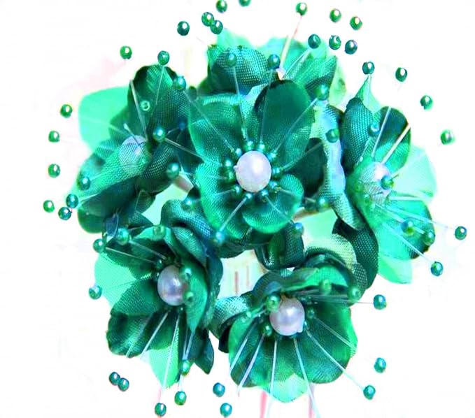 Party Favors Plus Emerald Satin Organza Pearl Flowers 72 Count