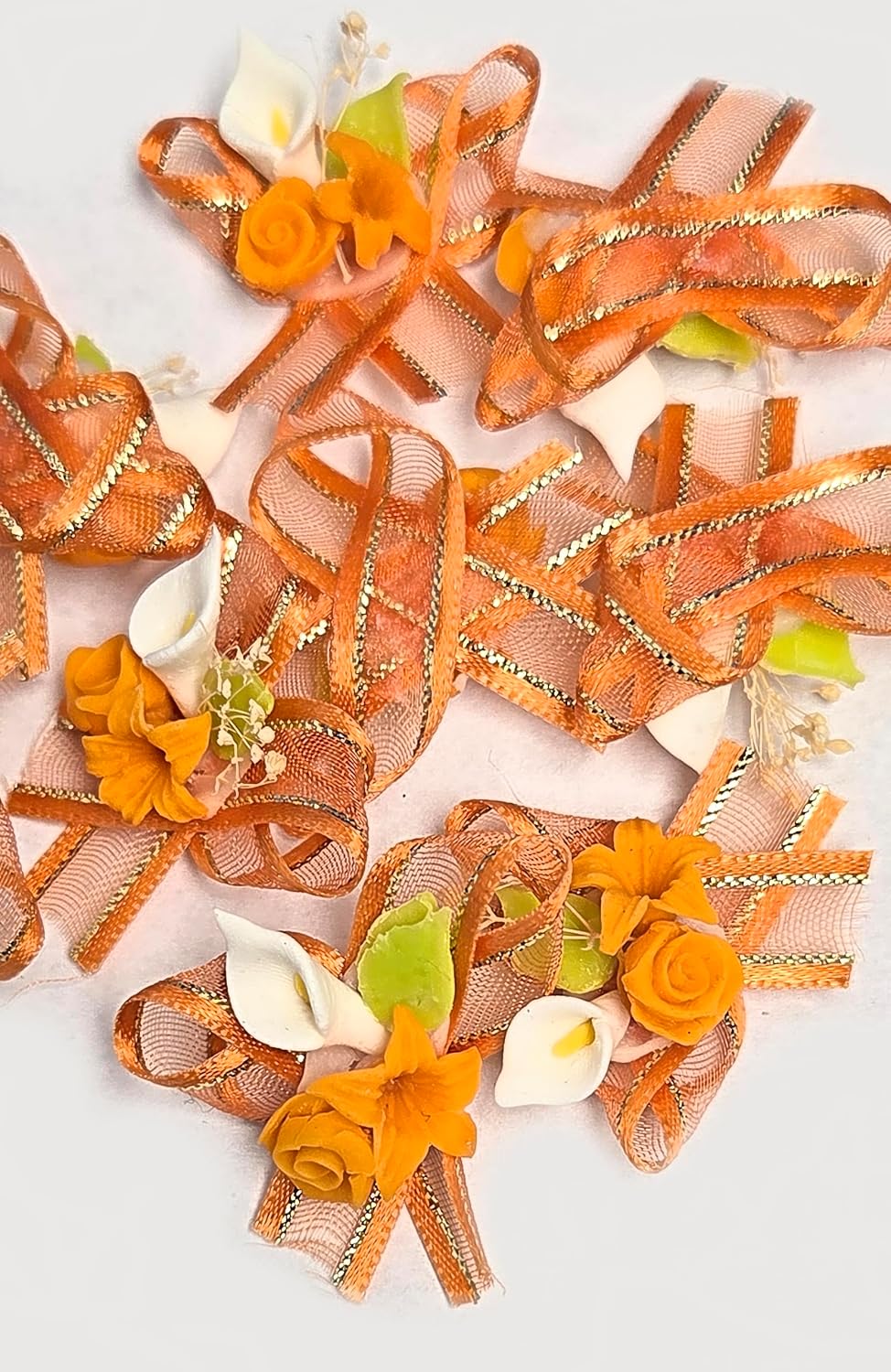 Orange Rose Calla Lily Mini Bow Flower Embellishments, 60 Pieces