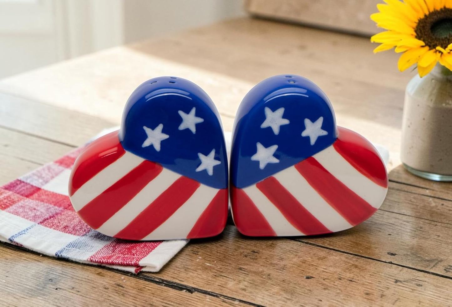 Cosmos Gifts Fine Ceramic Patriotic Hearts Salt & Pepper Shakers Set 2-1/2" H