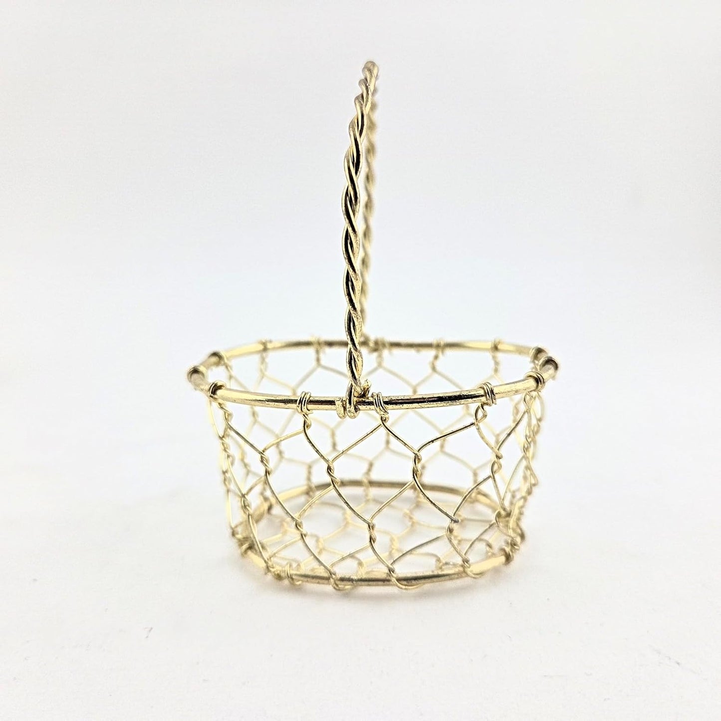 Party Favors Plus Gold Tone Miniature Oval Wire Basket with Twisted Handle 3.25 Inch 4 Pack