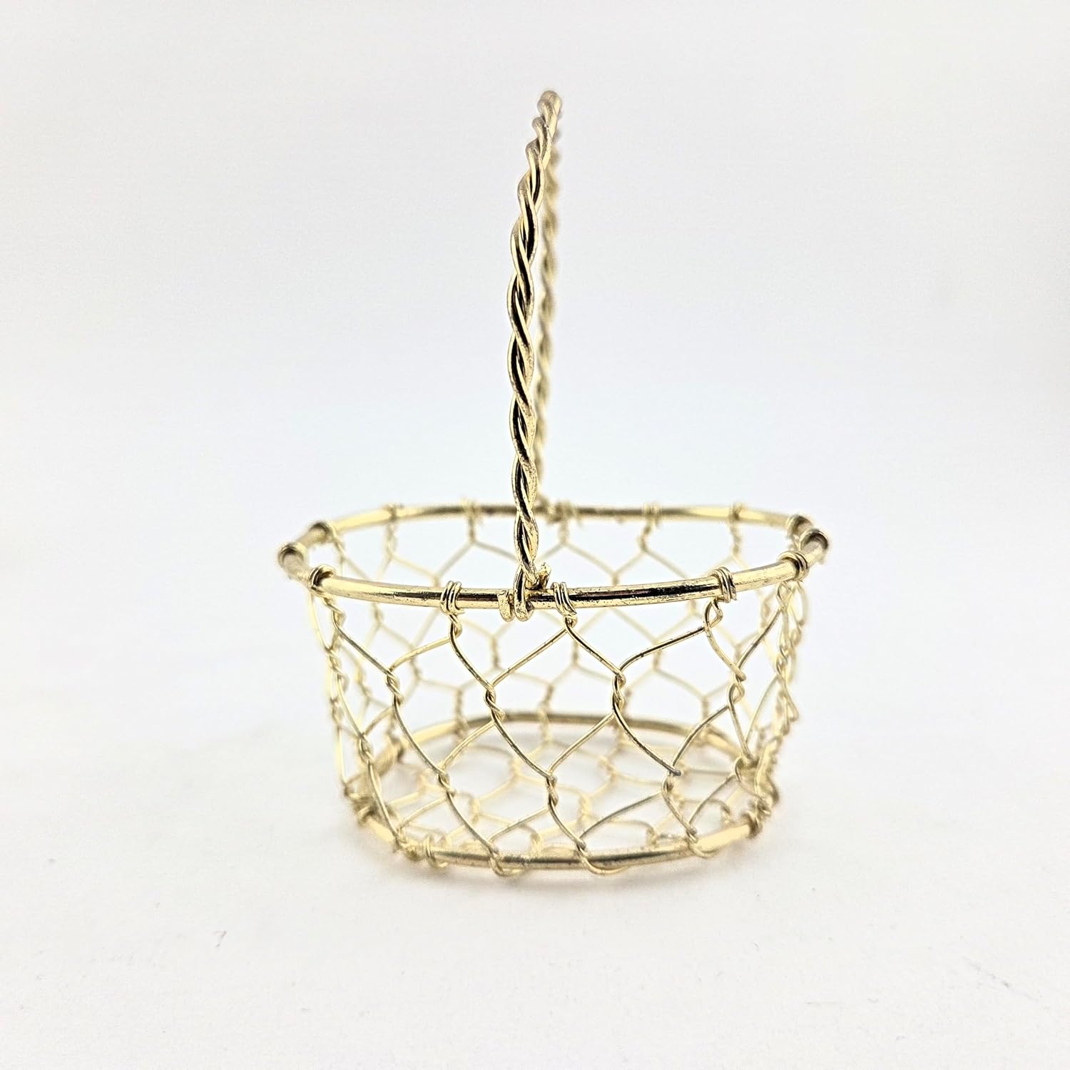 Party Favors Plus Gold Tone Miniature Oval Wire Basket with Twisted Handle 3.25 Inch 4 Pack